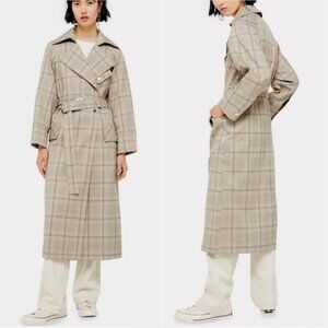 TOPSHOP beige plaid trench coat blazer // NWT